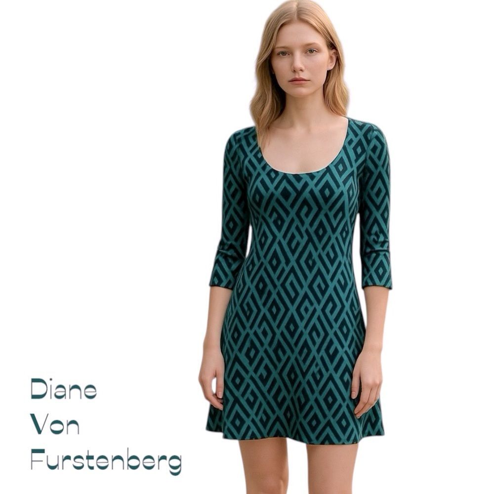 Diane Avon Furstenberg Teal Blue Dress NWOT Size XS Luxury Designer